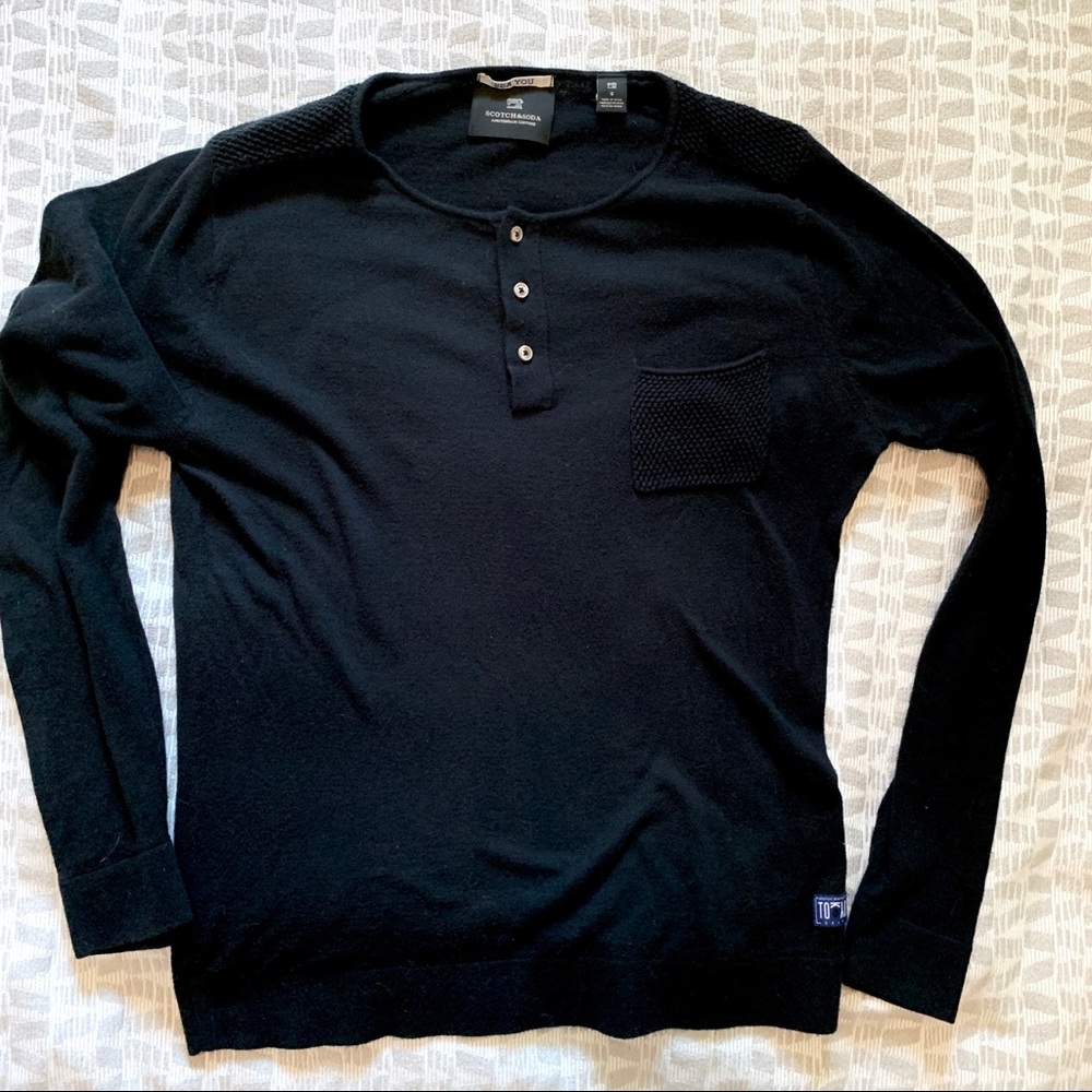 Scotch & Soda LS henley black mens small